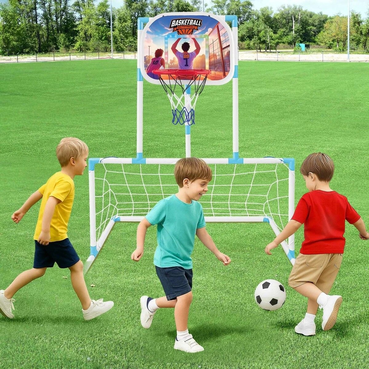 2 Ausway Kids Basketball Hoop Soccer Goal Net Stand Arcade Game Set, 2 of 2