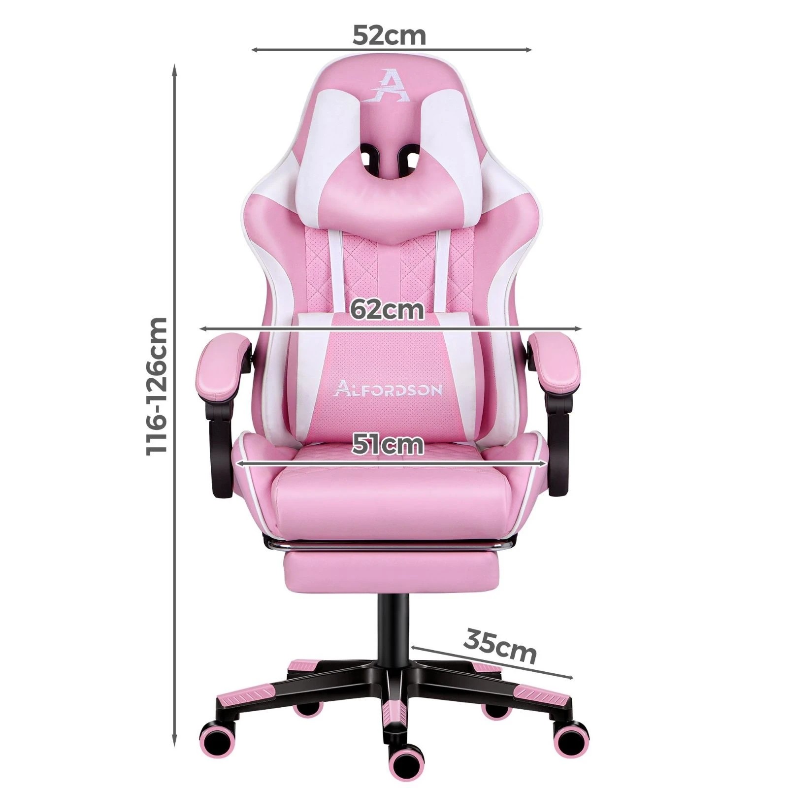 3 Alfordson Gaming Chair Office Racer Large Lumbar Cushion Footrest Seat Leather - Pink, 3 of 10
