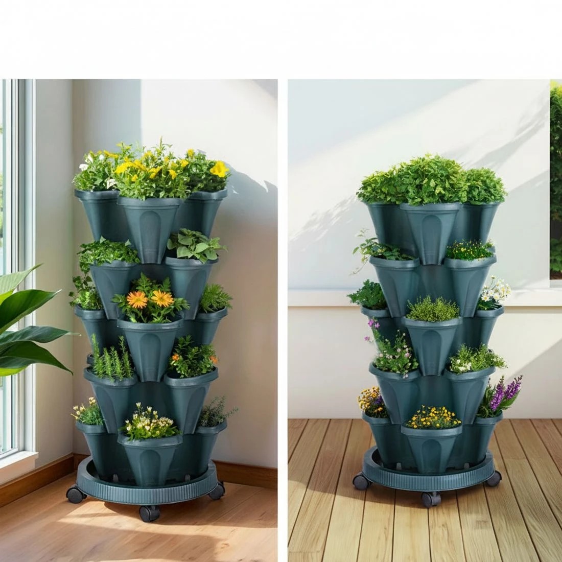 6 Green Fingers Garden Bed 5 Tier Vertical Garden Strawberry Stackable Planters Herbs Petunias - Green, 6 of 7