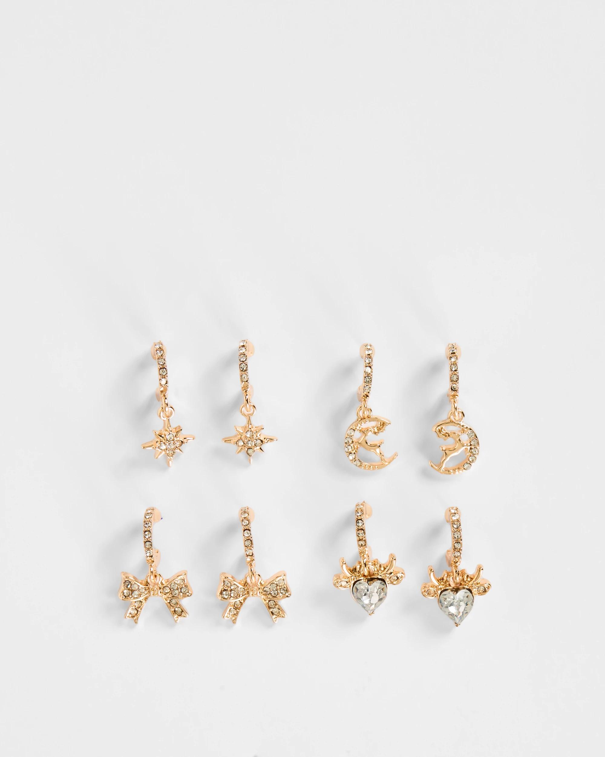 1 Target Christmas 4 Pack Pave Hoop Charm Earrings GOLD, 1 of 3