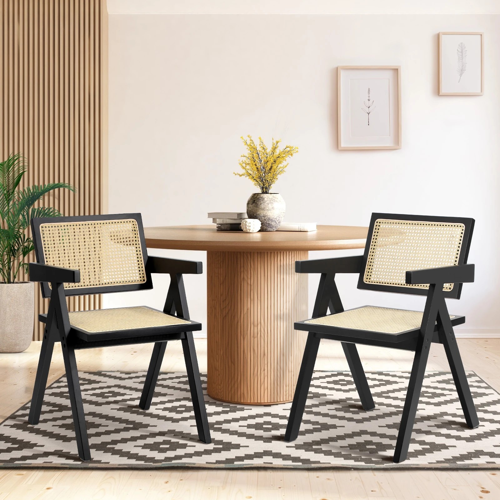 2 Oikiture 2x Dining Chairs Rattan Chair Wooden Accent Chair
 - Black, 2 of 10