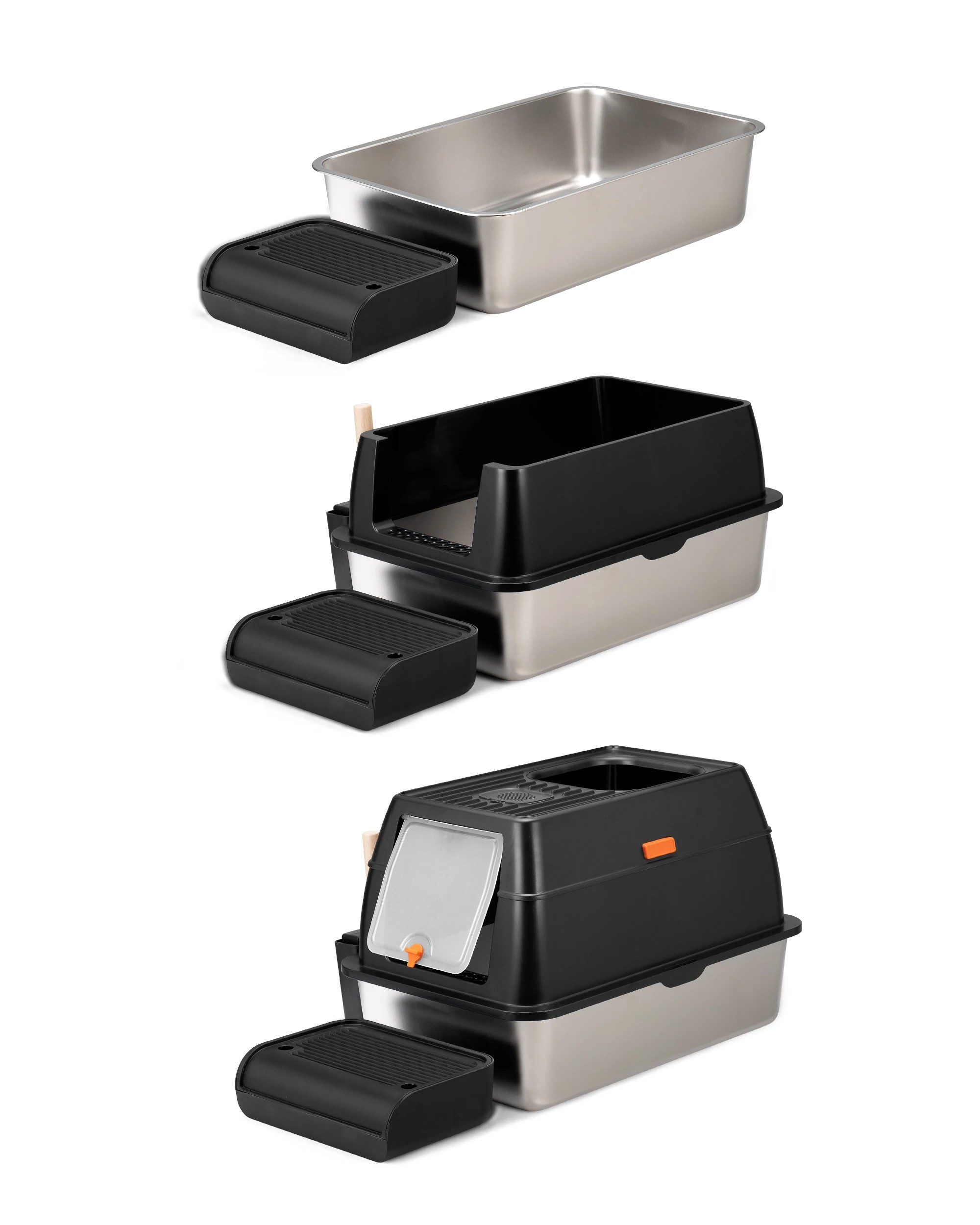 2 Petzly Stainless Steel Enclosed Extra Large Cat Litter Box Non Stick Leak-Proof, 2 of 10