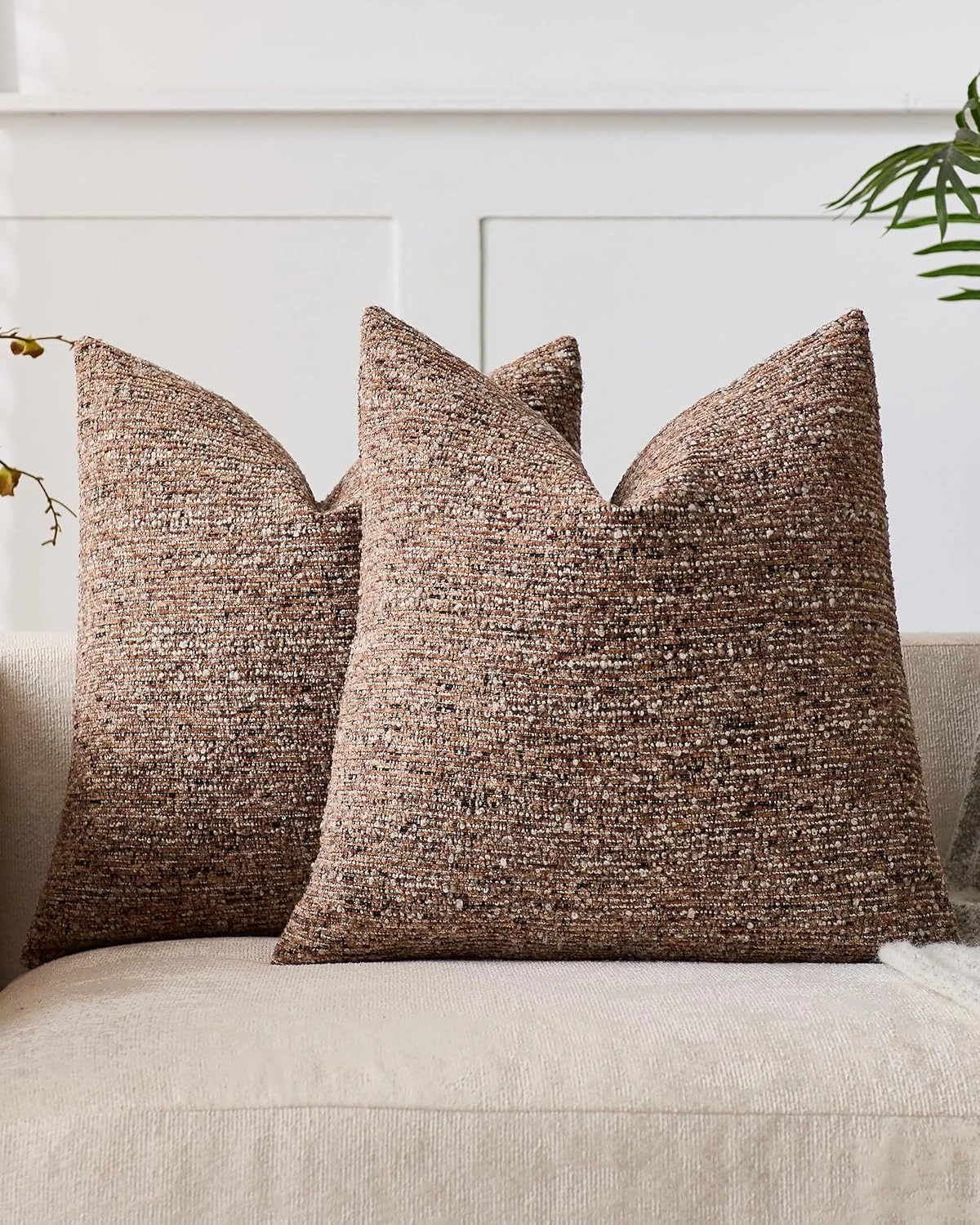 1 Gioia Casa 2-Pack Speckled Bouclé Cushion Covers 45cm x 45cm - Brown, 1 of 3