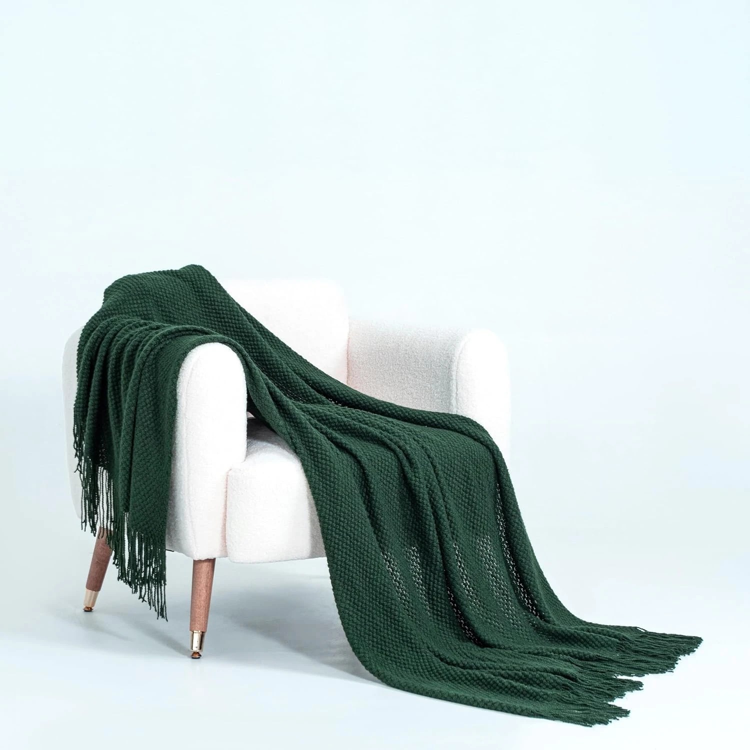 2 Gioia Casa Micro Plush Knitted Throw Blanket Soft Warm Lightweight - Forest Green, 2 of 7