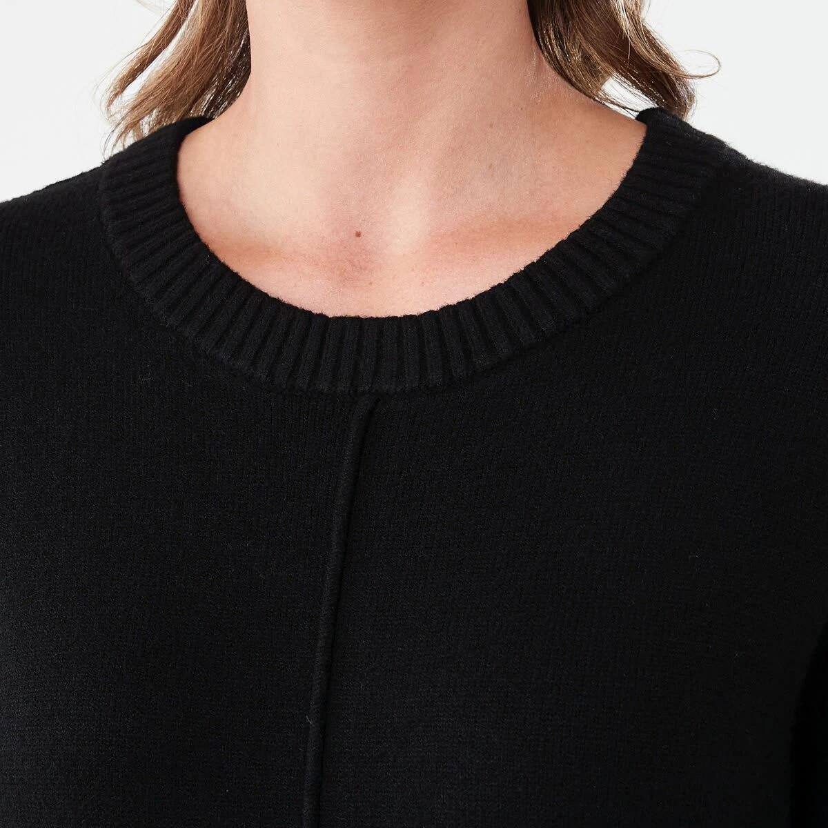 5 Long Sleeve Crew Neck Seam Detail True Knit Midi Dress Black, 5 of 7