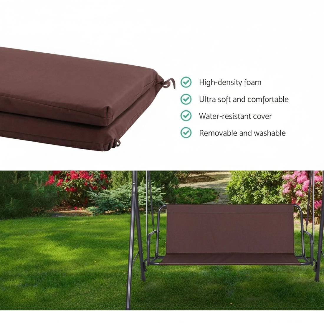 5 Gardeon Outdoor Swing Chair Garden Bench Furniture Canopy 3 Seater - Brown, 5 of 7