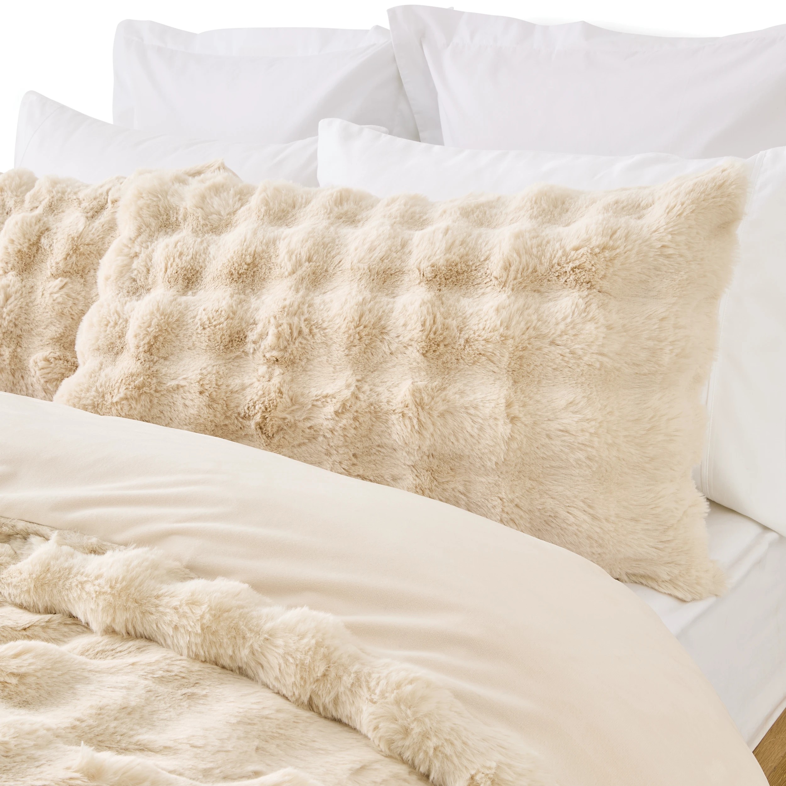 3 Faux Fur Quilt Cover Set - Double Bed, Beige, 3 of 7