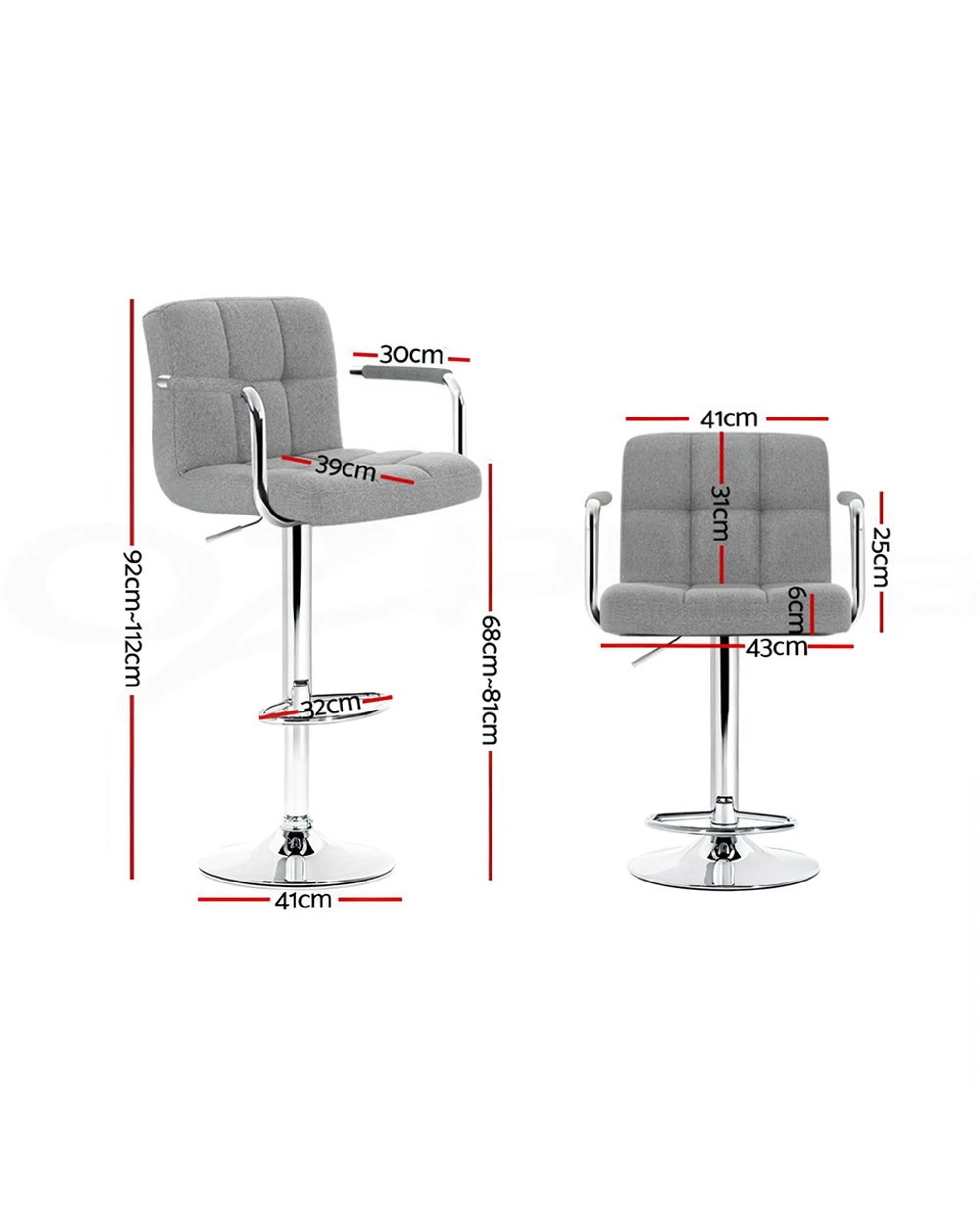 3 Artiss 4x Bar Stools Fabric Gas Lift W/armrest
 - Grey, 3 of 5