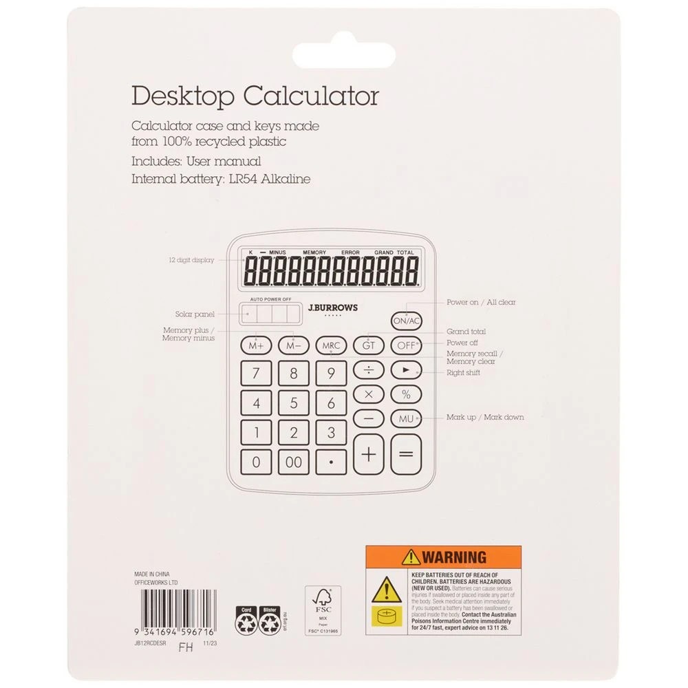 3 J.Burrows Recycled Desktop 12 Digit Calculator Silver, 3 of 4