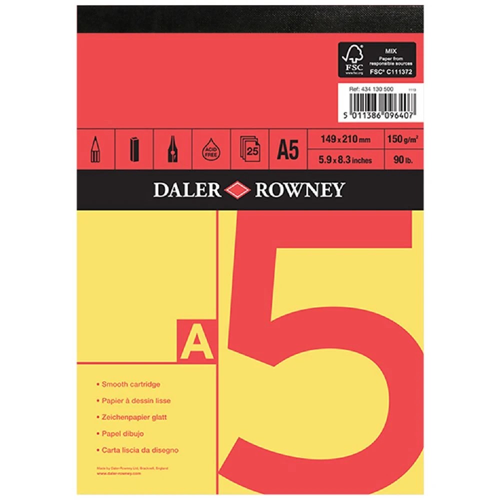 1 Daler-Rowney Smooth Cartridge Pad 150gsm 25 Sheets A5, 1 of 1