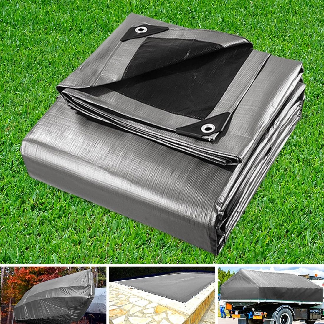 1 Instahut Tarp Tarpaulin 3.6x7.3m Canvas Camping Heavy Duty Sun Cover - Silver, 1 of 7