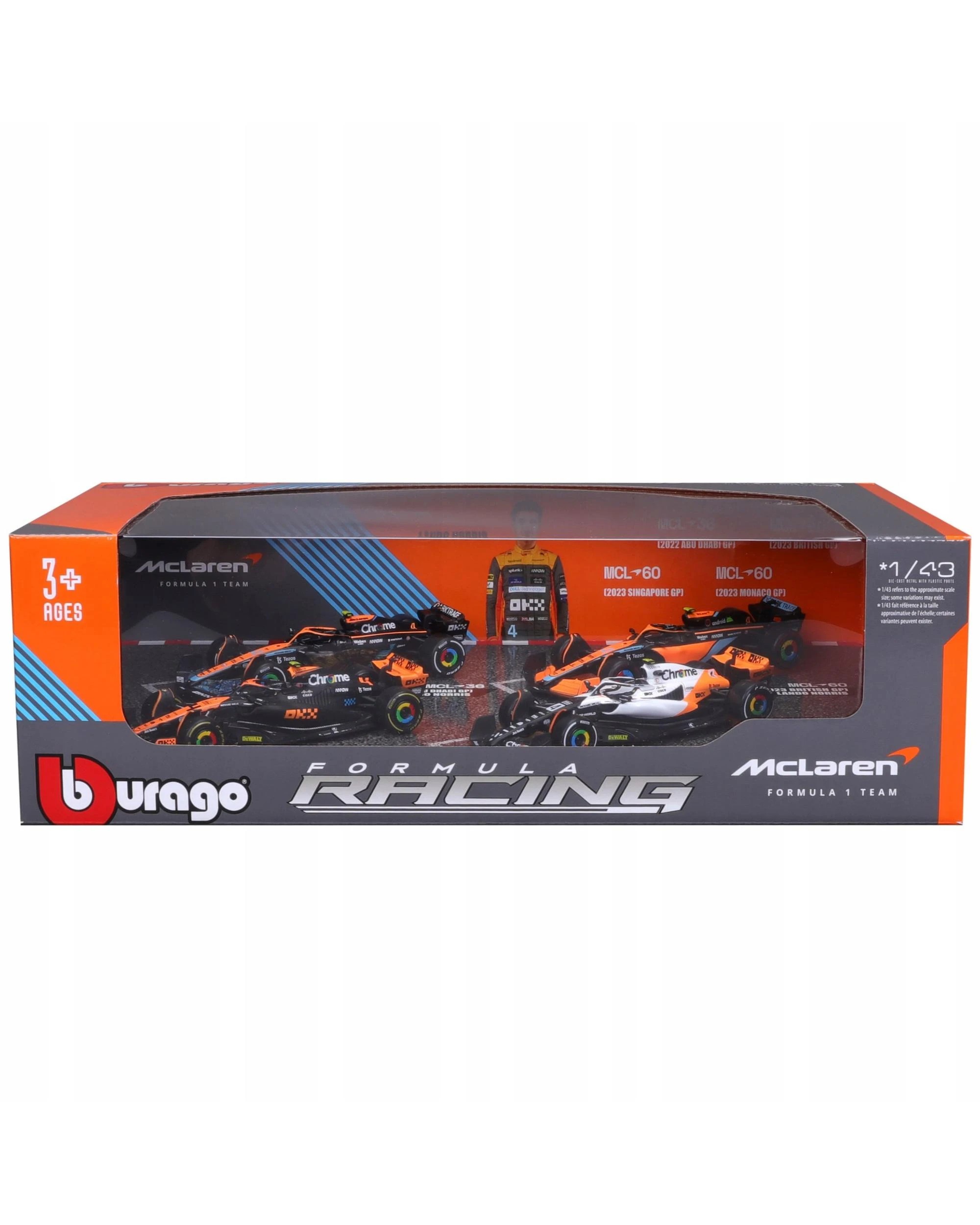 1 F1 2022-2023 McLaren MCL36 & MCL60 #4 Lando Norris Highlights 1:43 Scale Diecast Gift Pack, 1 of 4