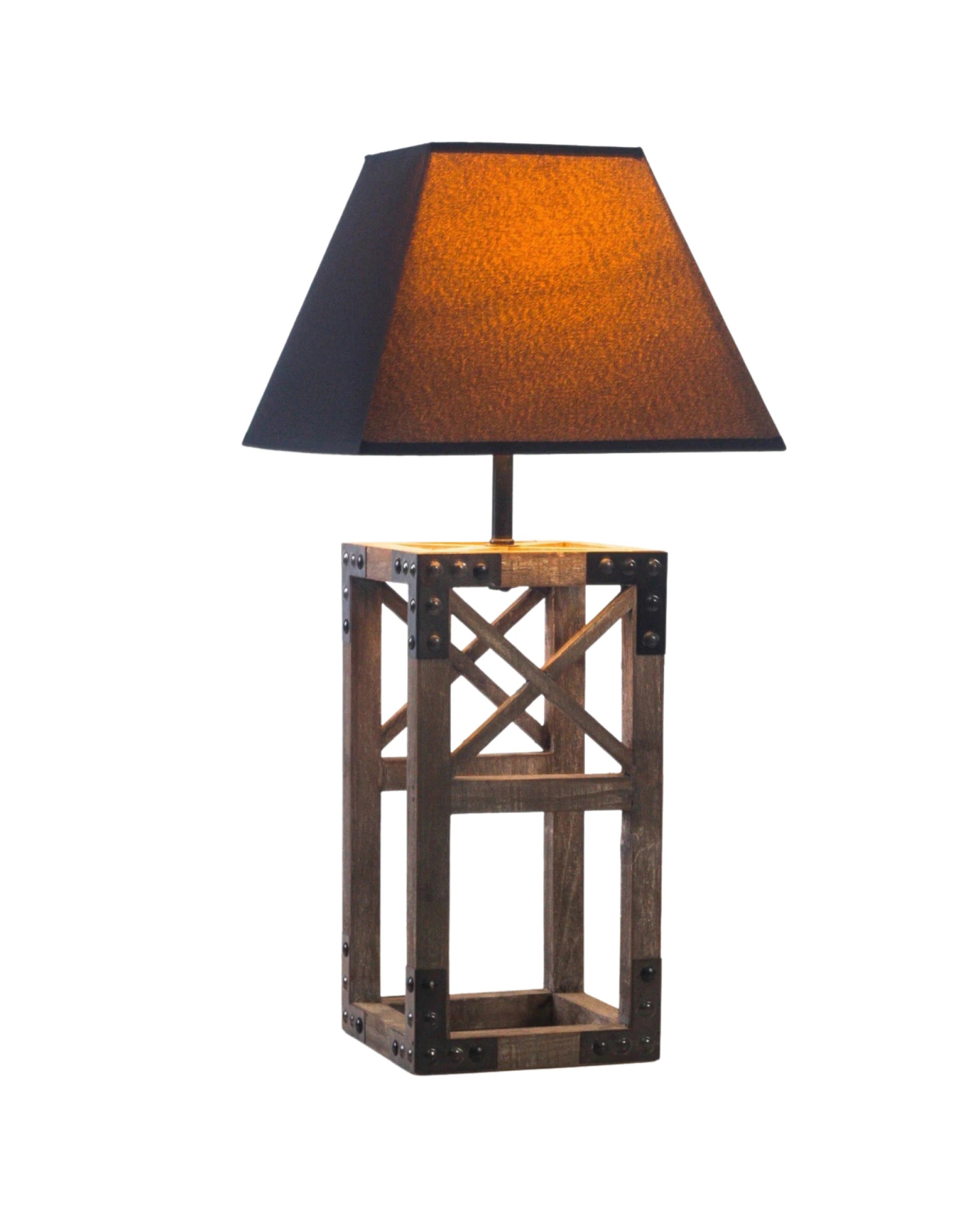 2 BR Home Wooden Table Lamp with Modern Rustic Geo Industrial Design, 2 of 7