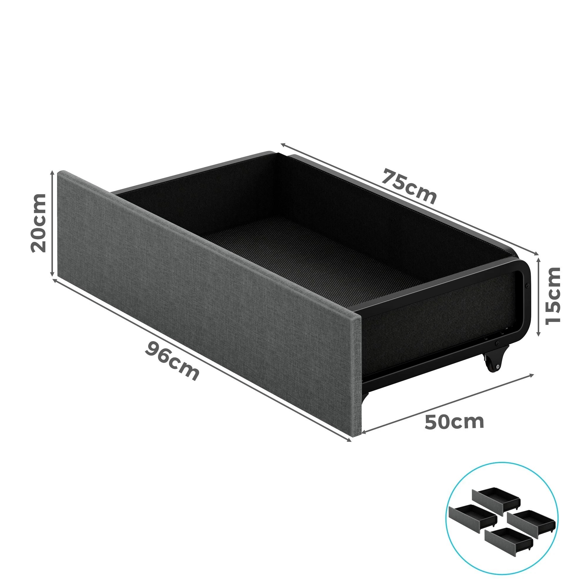 3 Alfordson 4x Trundle Drawers for Bed Frame Underbed Storage Wheels - Grey, 3 of 6