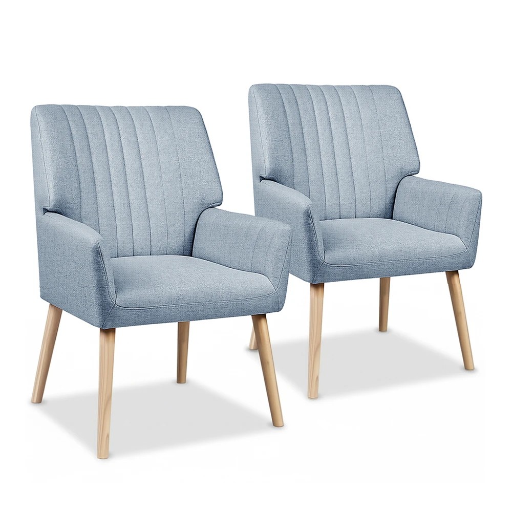 1 Artiss 2X Armchair Fabric Blue - Multi, 1 of 6