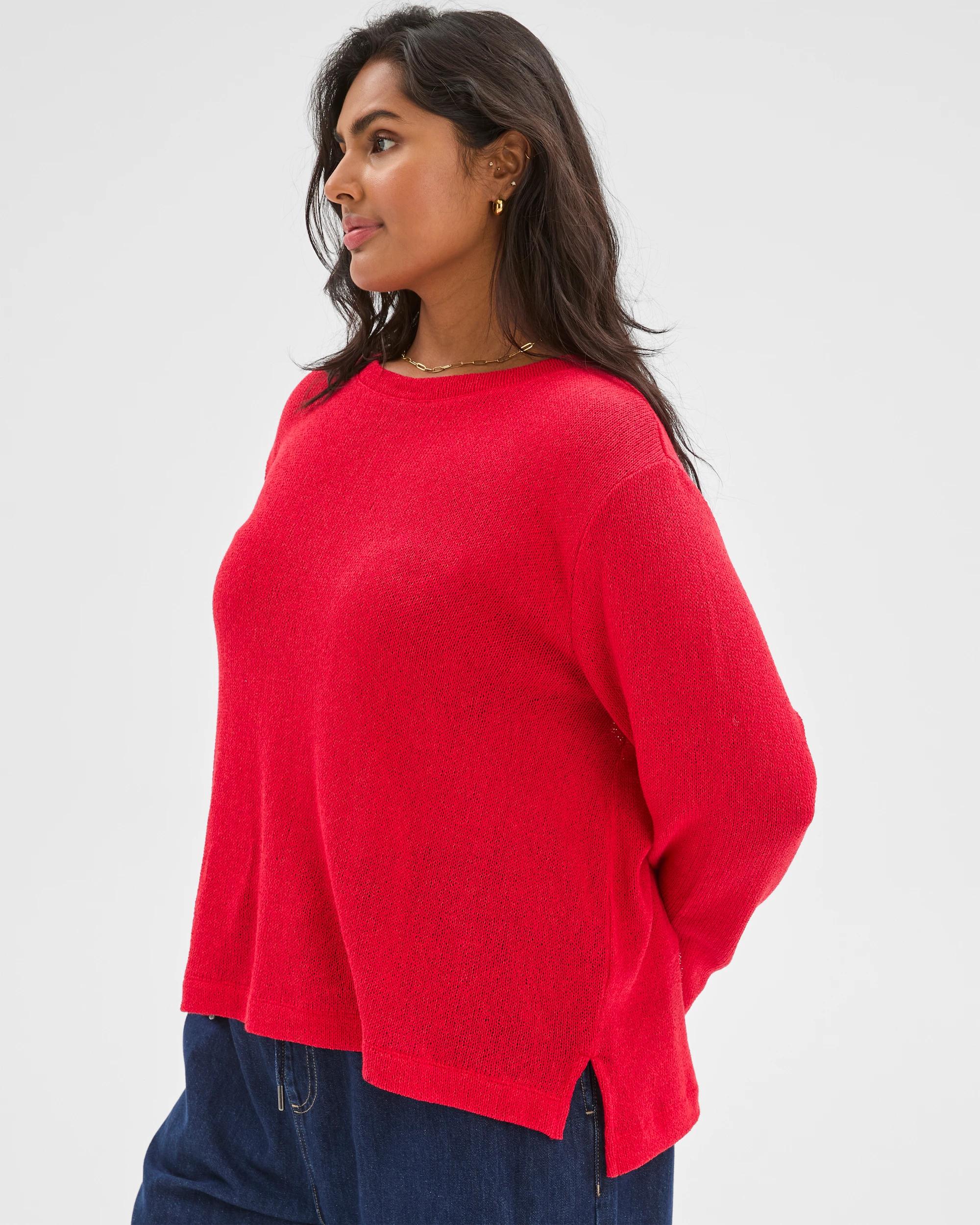 3 Target Curve Plus Size Australian Cotton Blend Textured Jumper TRUE RED, 3 of 7