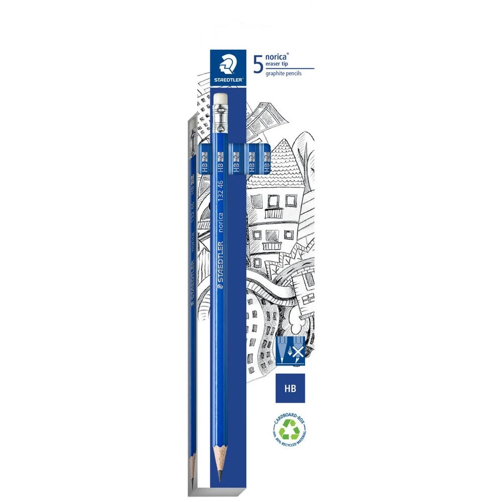 1 Staedtler Norica Eraser Tip Graphite Pencils HB 5 Pack, 1 of 3