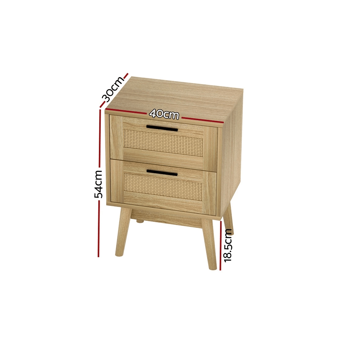 2 Artiss Rattan Bedside Table 2 Drawers Wood - RIE Oak - Natural, 2 of 6