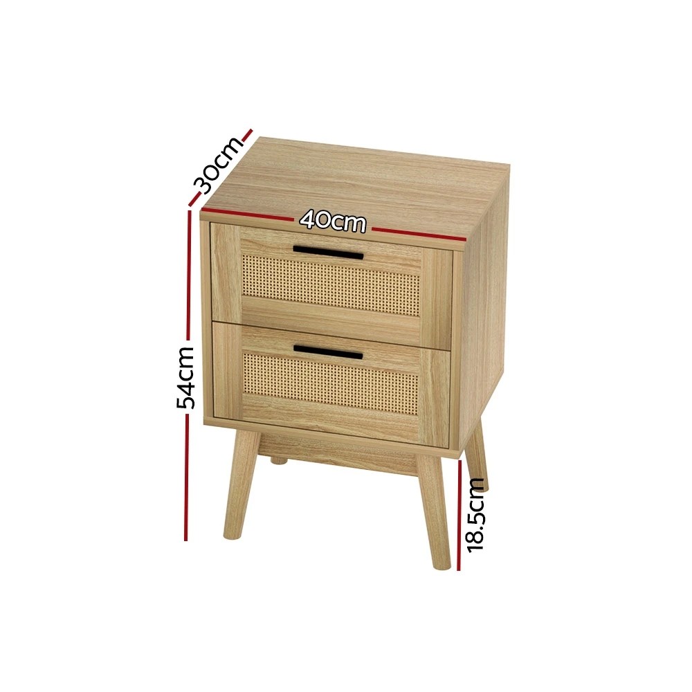 2 Artiss Rattan Bedside Table 2 Drawers Wood - Natural, 2 of 5