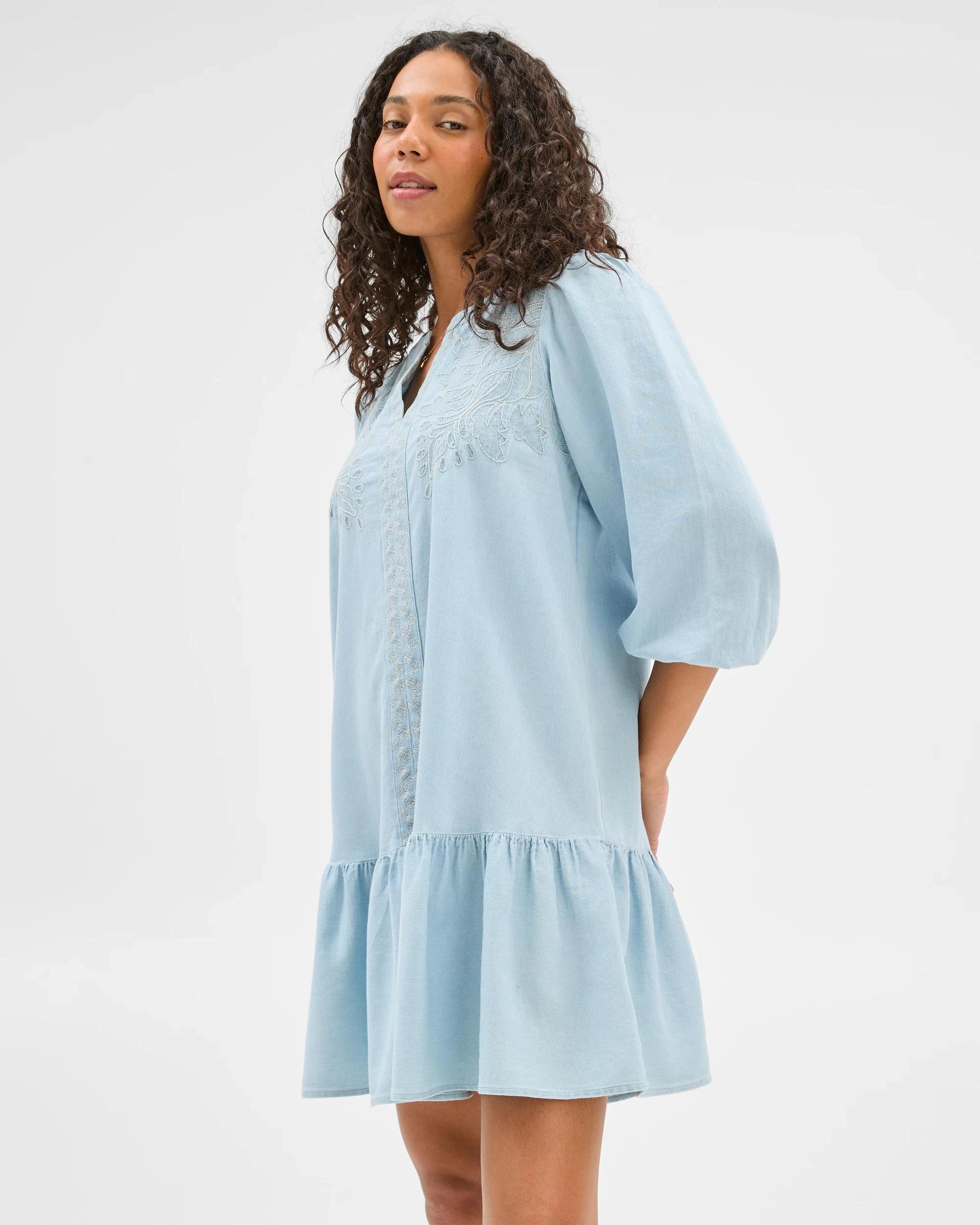 1 Target Woman Embroidered Mini Dress CHAMBRAY, 1 of 5