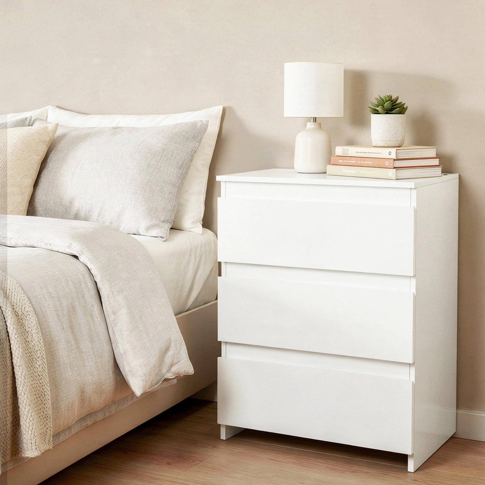 8 Levede Bedside Table Side Table 3 Drawers Storage Nightstand Bedroom Cabinet - White, 8 of 9