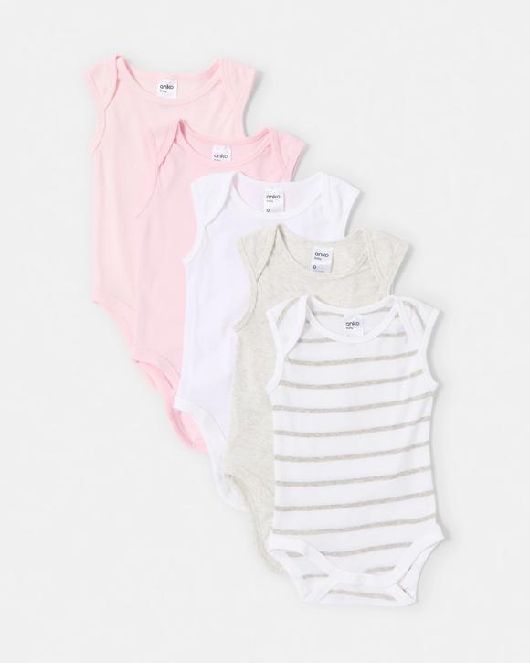 5 Pack Cotton Sleeveless Bodysuits