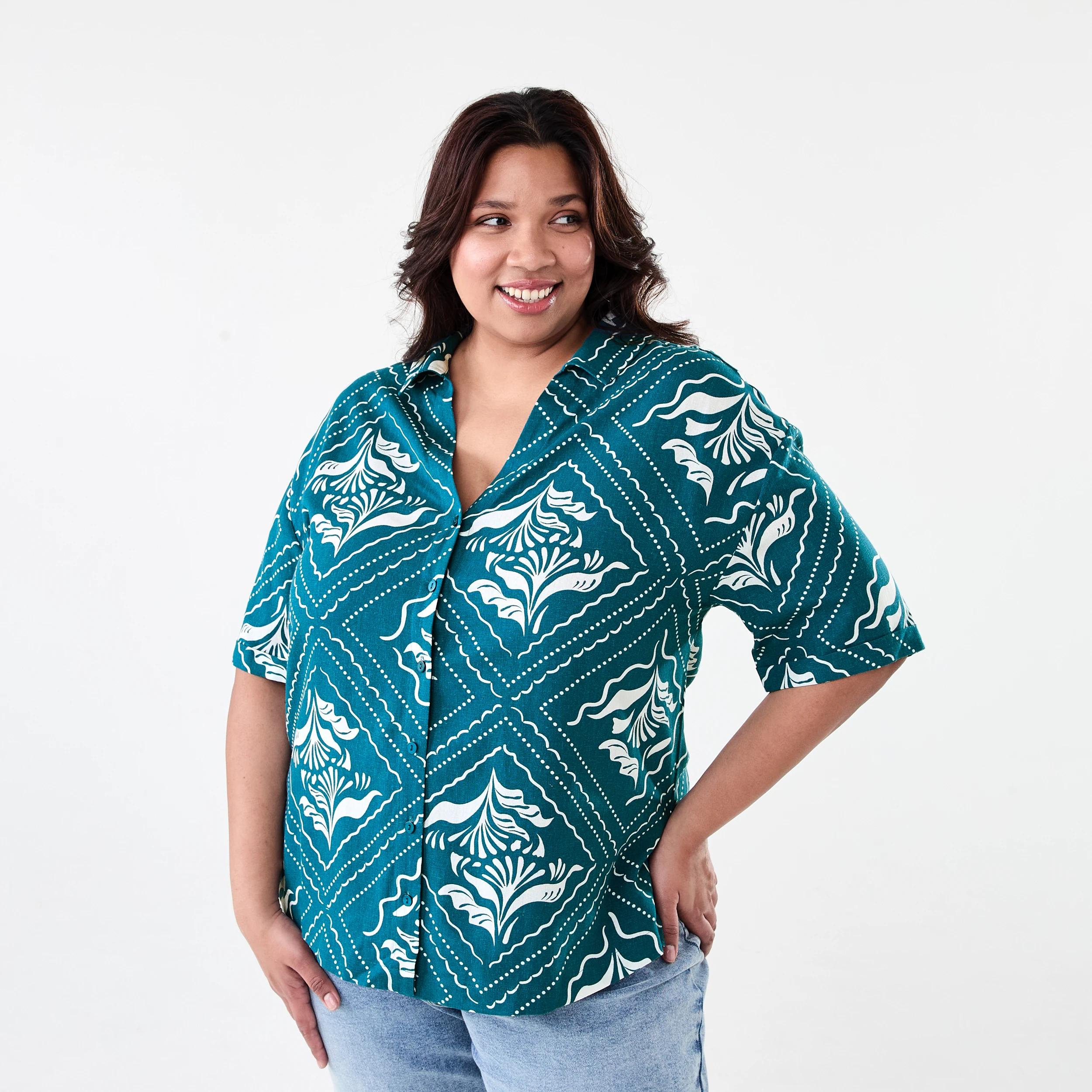 1 Curve Short Sleeve Resort Shirt Palm Tile, 1 of 7