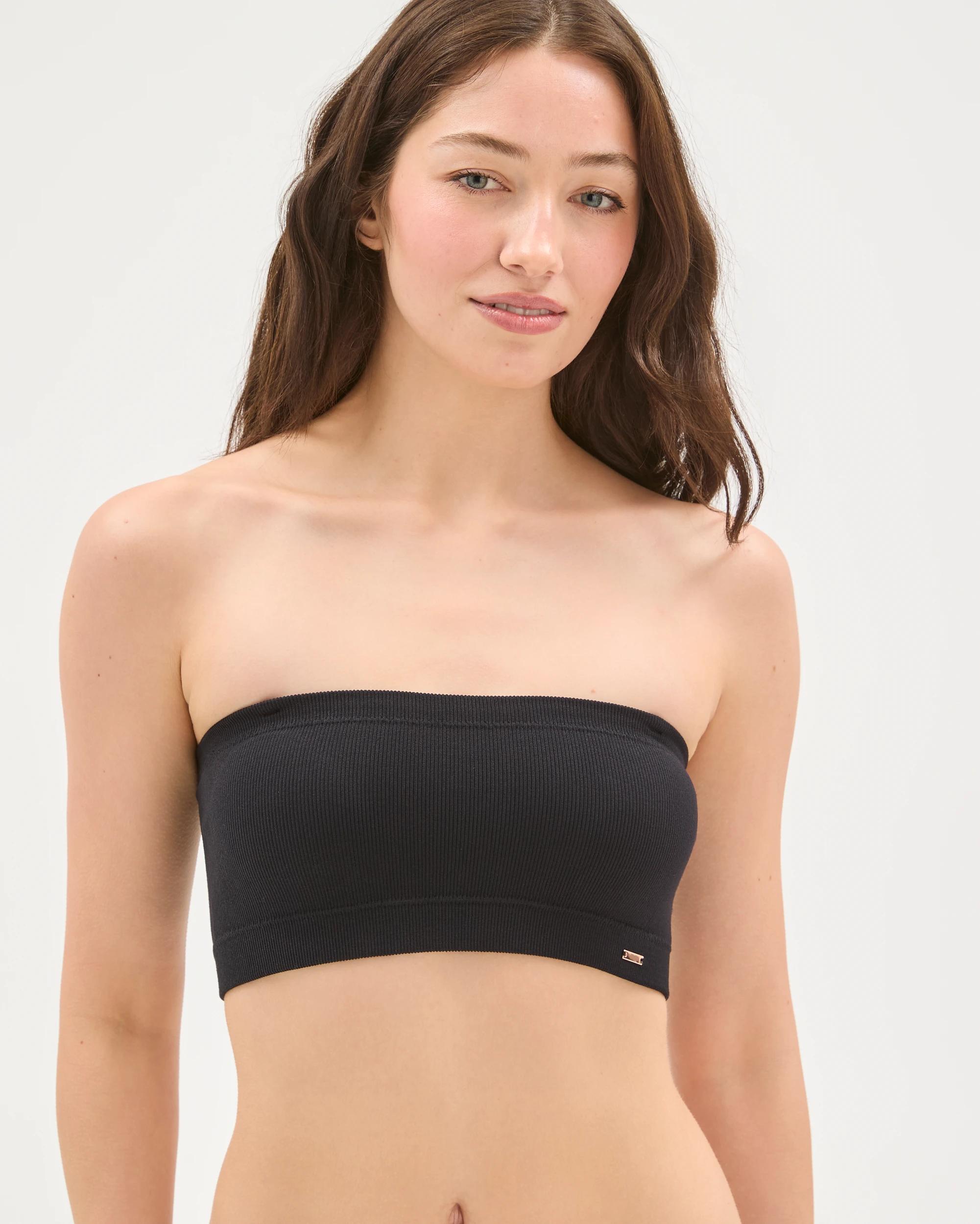 1 Lily Loves Rib Seamfree Bandeau Crop Top BLACK, 1 of 4