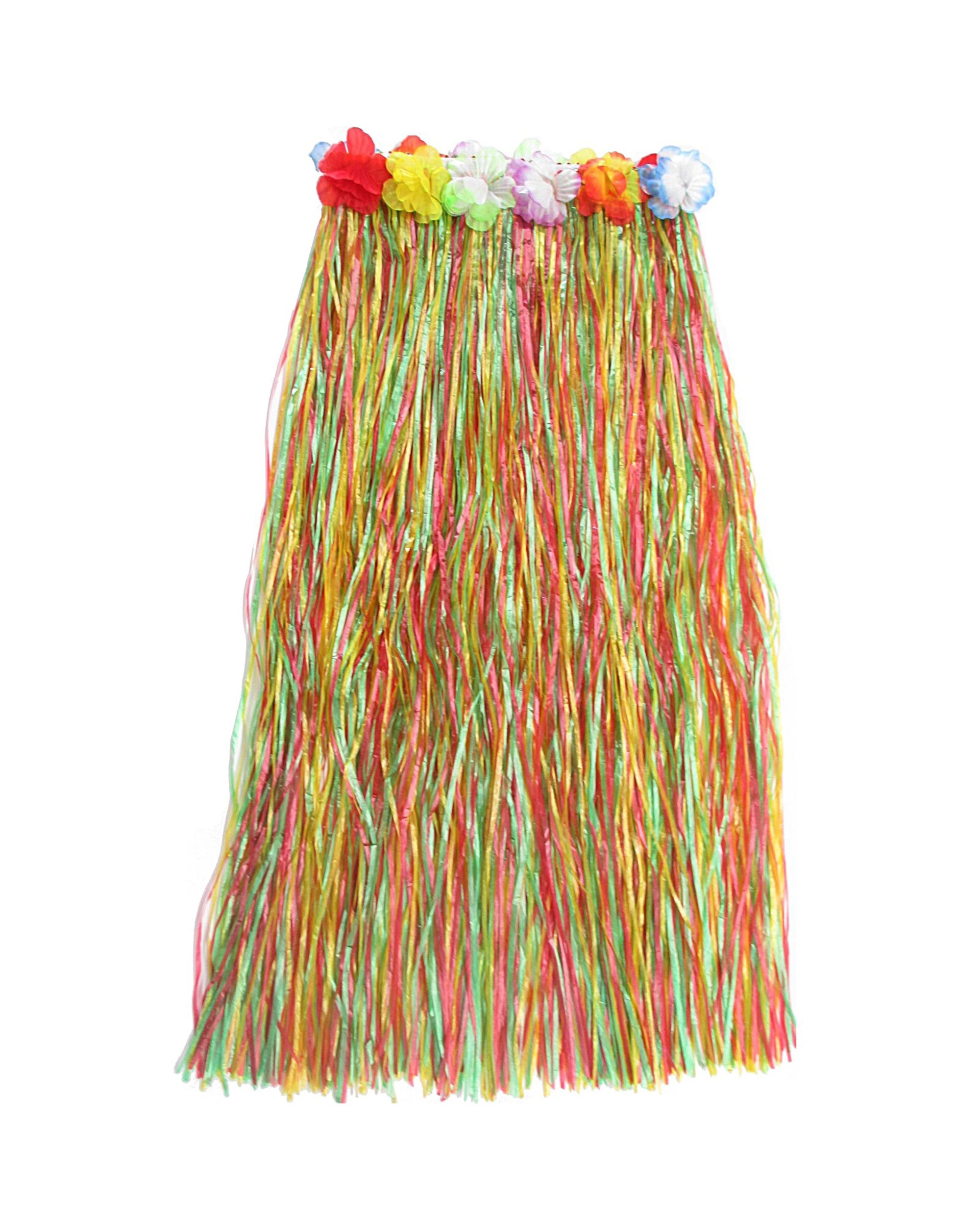 1 Partyrama Adult Artificial Rainbow Grass Hula Skirt with Flowers, 1 of 1