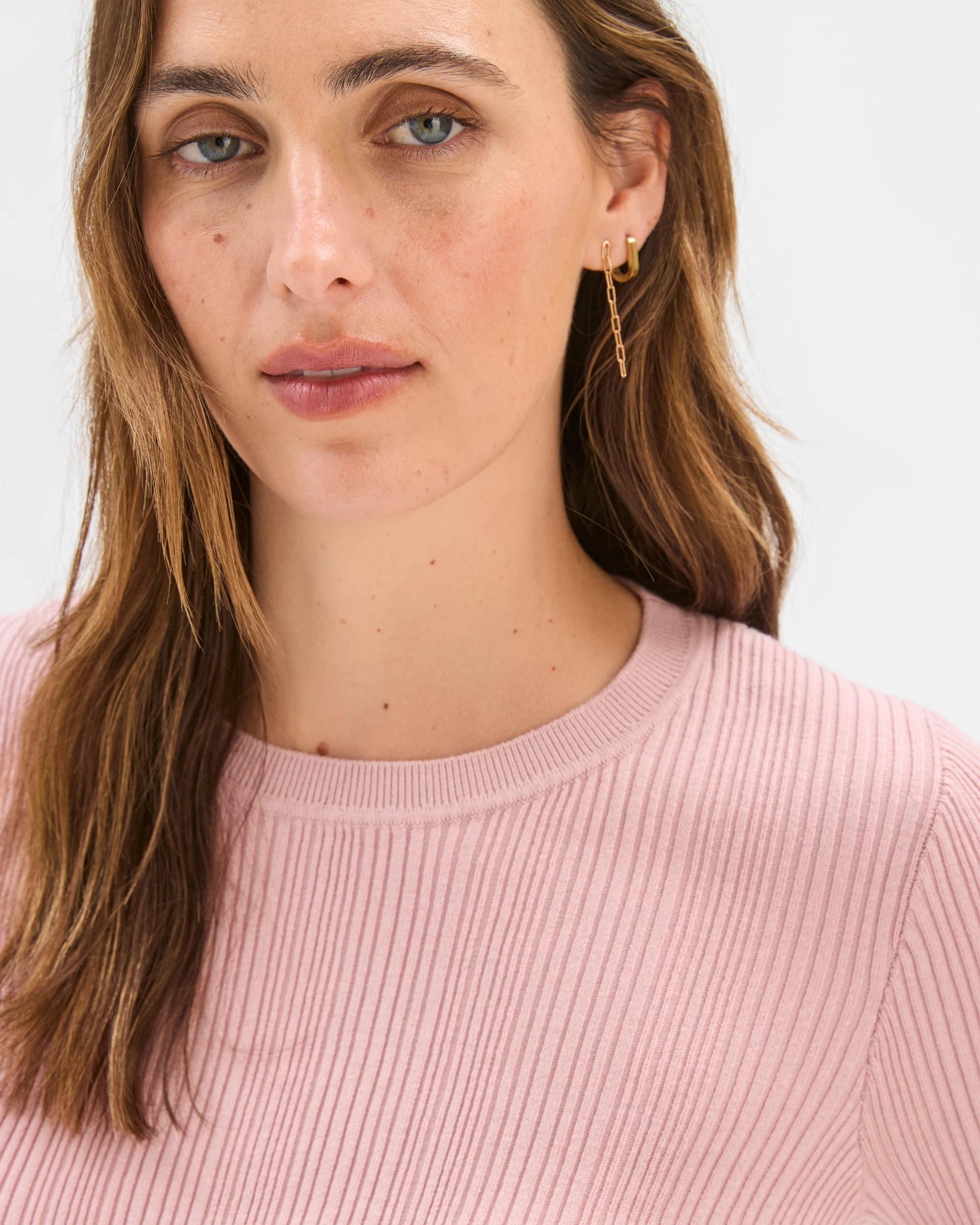 6 Target Woman Australian Cotton Blend Variegated Long Sleeve Knit Top SOFT BLUSH, 6 of 7