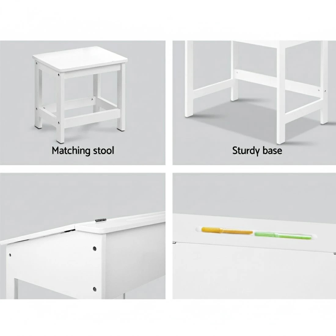 4 Keezi 2PCS Kids Table and Chairs Set Activity Children Playing Toys Study Desk - White, 4 of 8