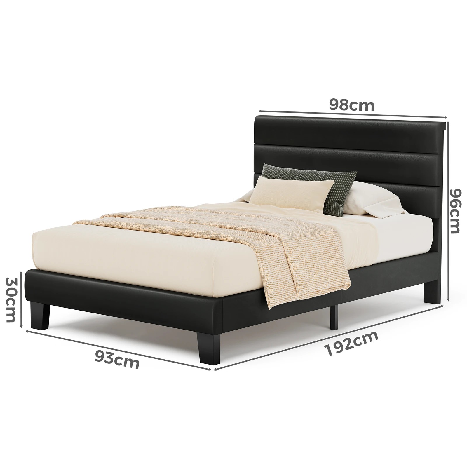 9 Alfordson Bed Frame Single Size Upholstered Platform Leather Harlene - Black, 9 of 10