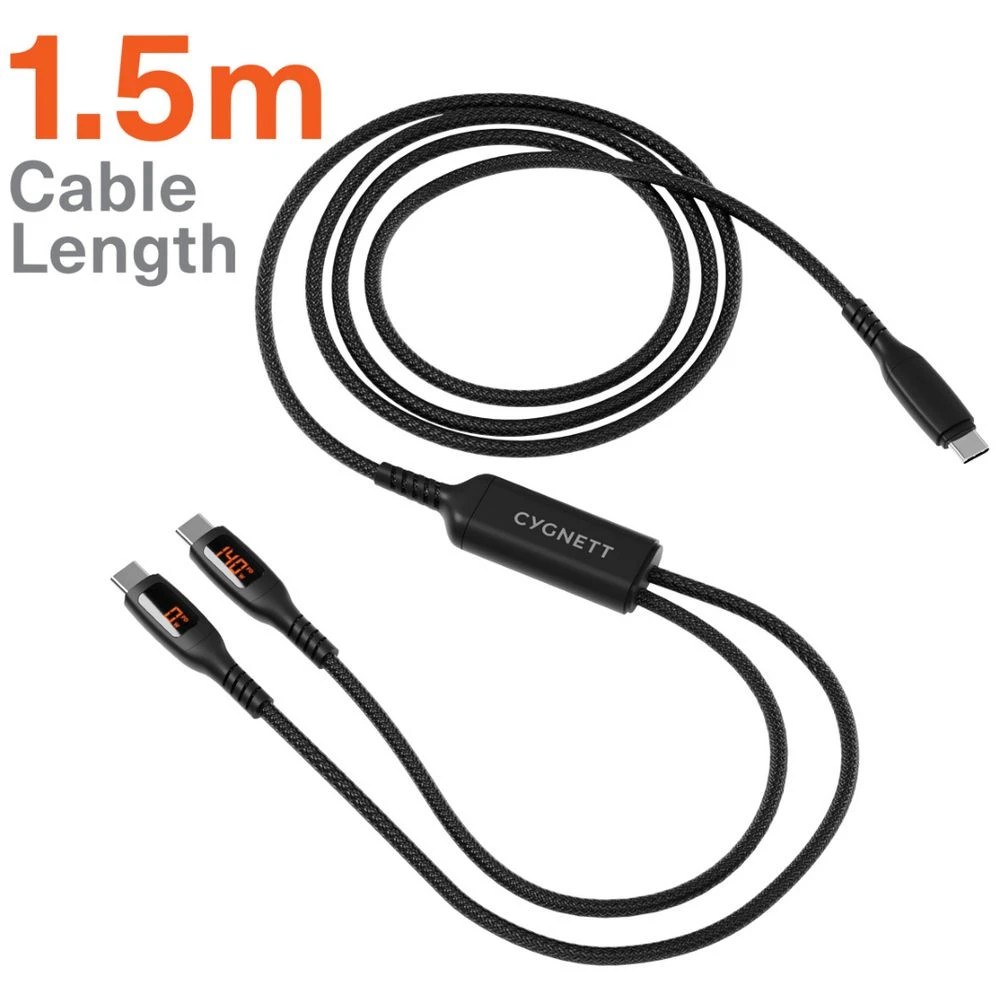 2 Cygnett USB-C 140W Y-Cable 2.0 with LED Display 1.5m Black​, 2 of 7
