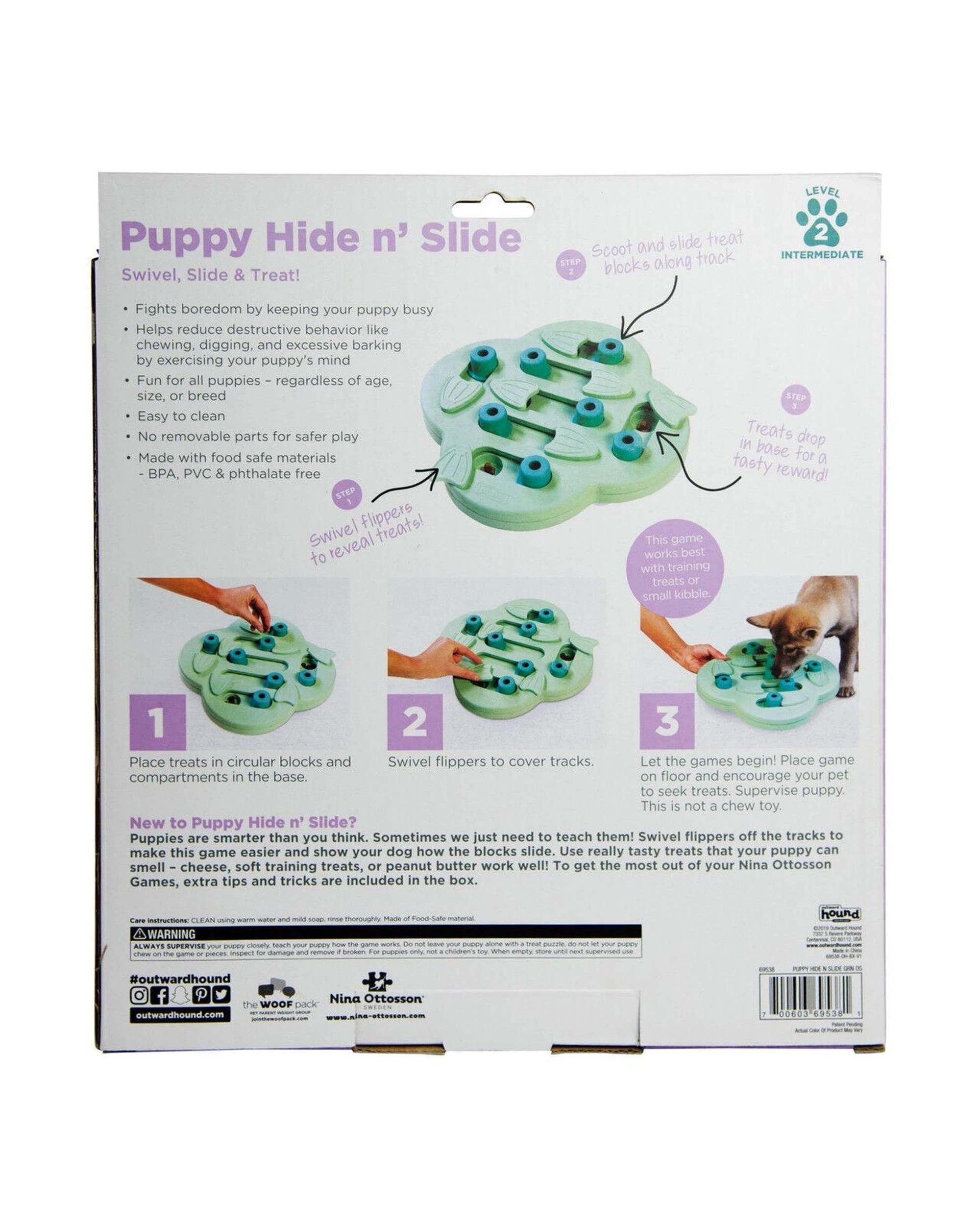 3 Outward Hound Nina Ottosson Puppy Hide N Slide Treat Dispenser Dog Toy Green, 3 of 8