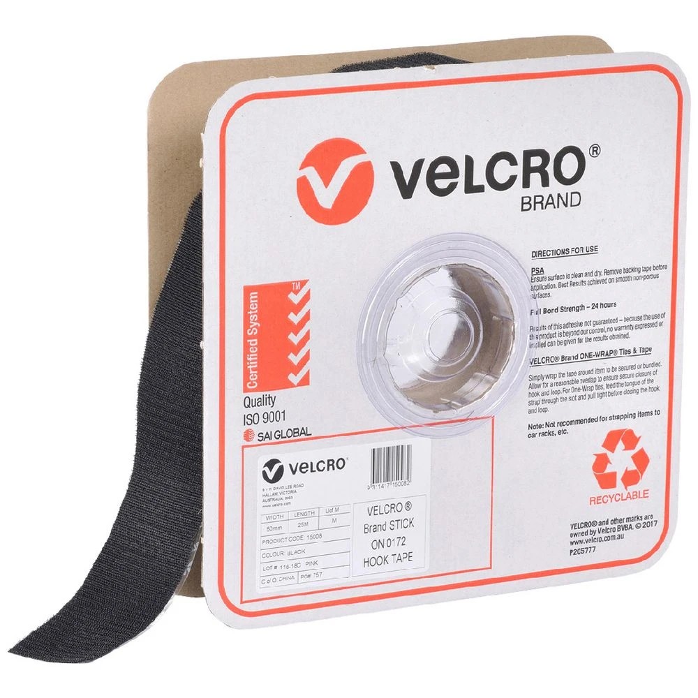 1 VELCRO Hook Only Tape 50mm x 25m Black, 1 of 1