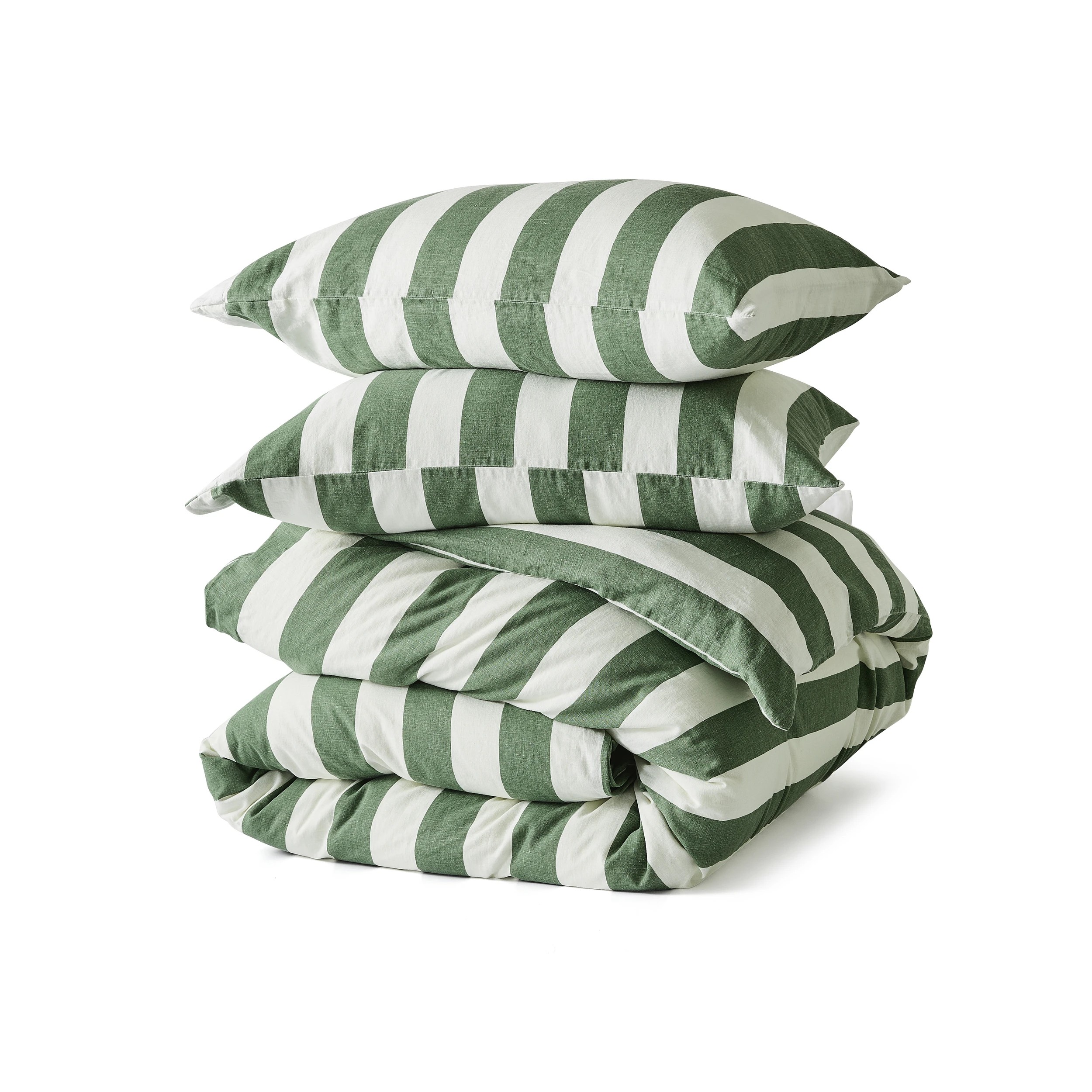 7 Stripe Linen Cotton Quilt Cover Set - Queen Bed, Forest, 7 of 7