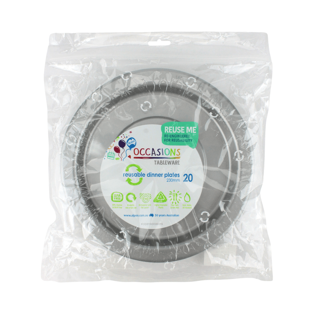 2 Alpen 23cm Reusable Plates Pack of 20 - Silver, 2 of 3