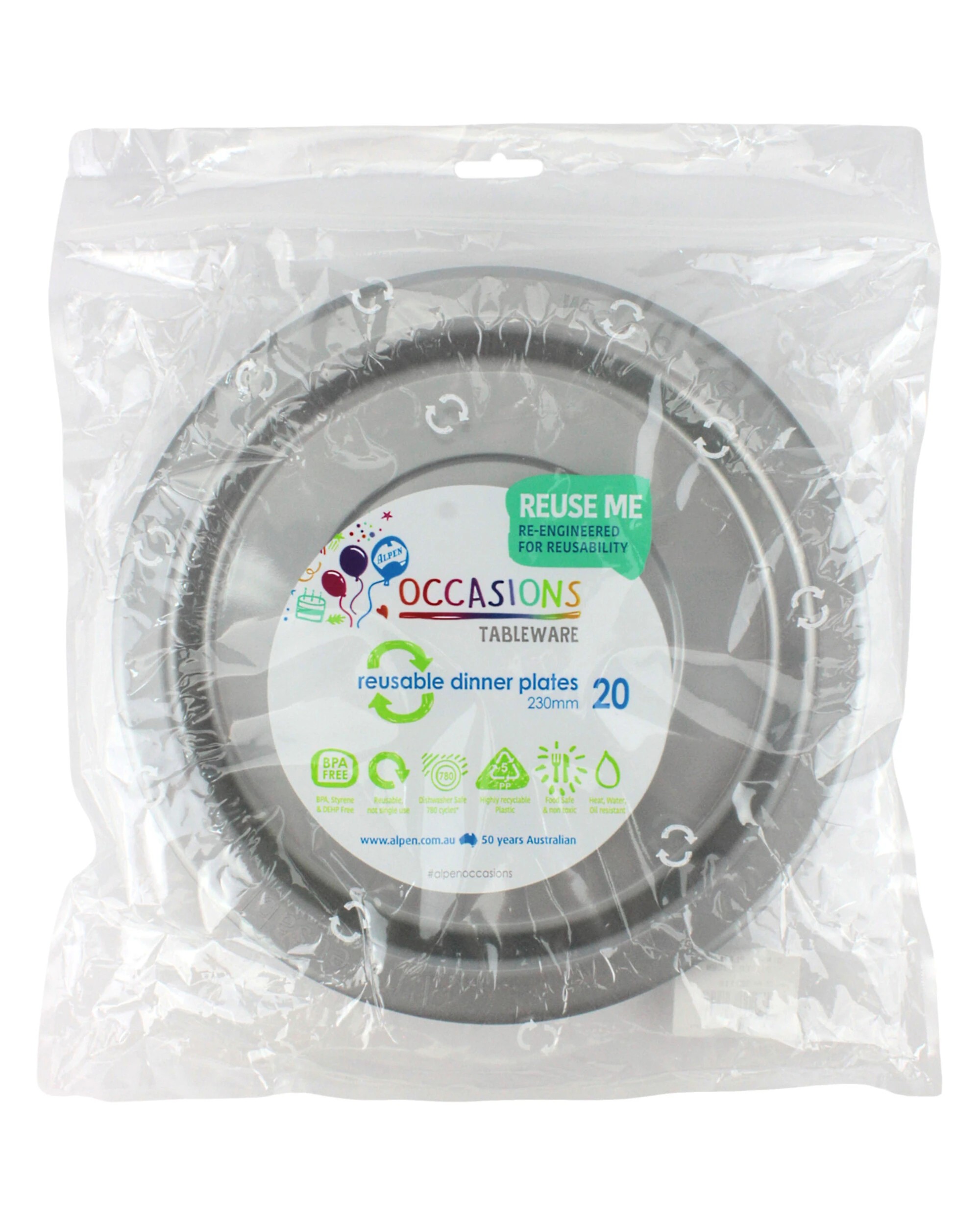 2 Alpen 23cm Reusable Plates Pack of 20 - Silver - Silver, 2 of 3