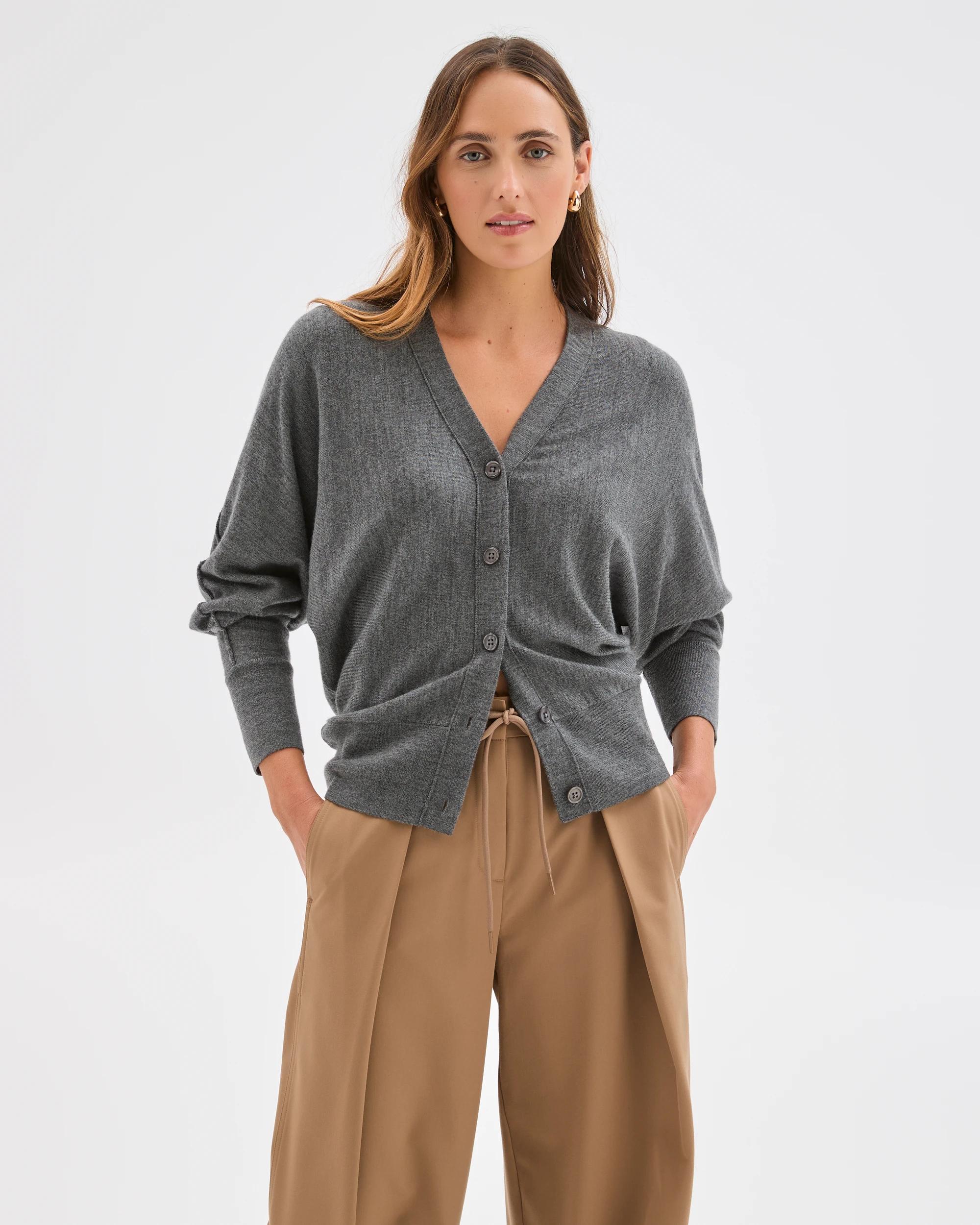 2 Preview Australian Merino Wool Batwing Cardigan CHARCOAL, 2 of 10