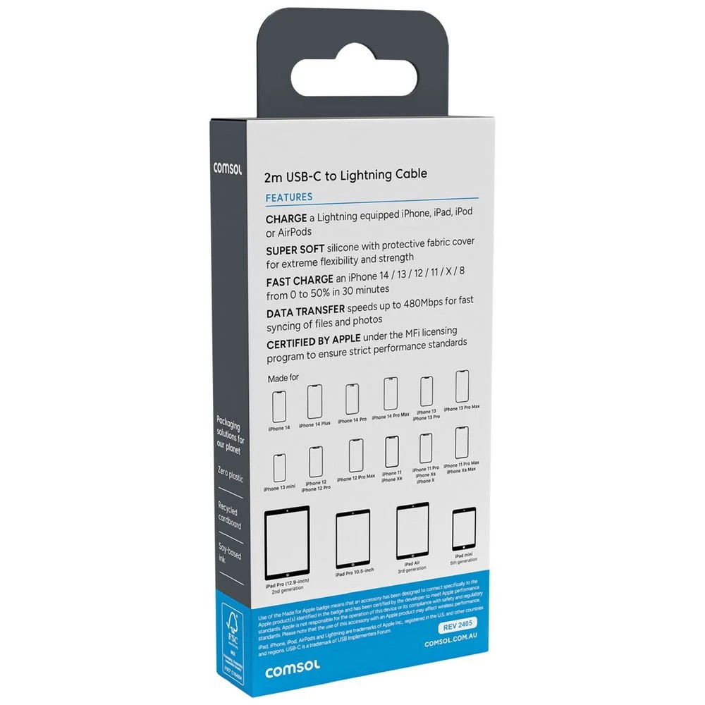 3 Comsol USB-C to Lightning Cable 2m White, 3 of 5