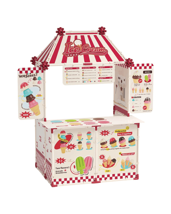 AUSWAY Kids Ice Cream Toy Set Pretend Role Play Kitchen Food Cardboard Building