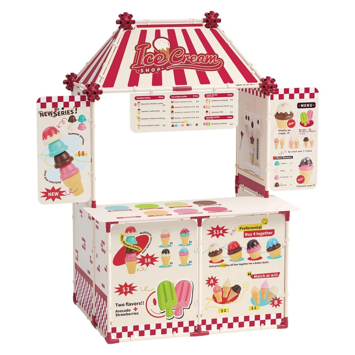 1 AUSWAY Kids Ice Cream Toy Set Pretend Role Play Kitchen Food Cardboard Building, 1 of 4