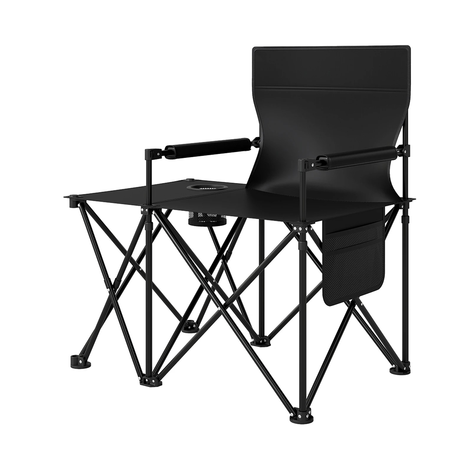 1 Costway Folding Camping Chair w/Side Table 2 Storage Pockets Cup Holder Picnic Chair - Black, 1 of 4