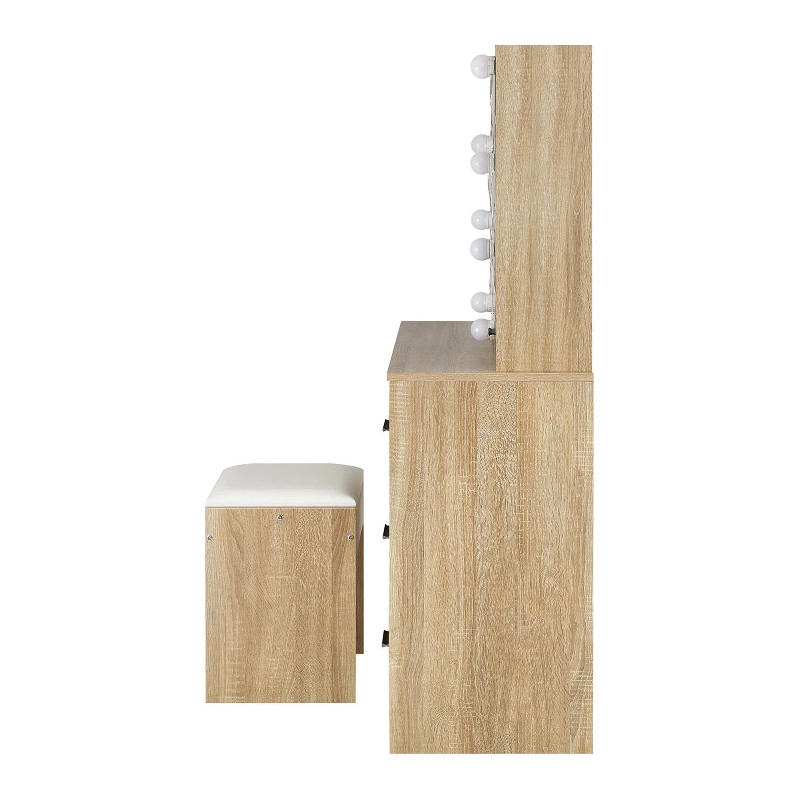 8 Oikiture Dressing Table Stool Set Makeup Slide Mirror Drawer 10 Led Bulbs Wooden
 - Natural, 8 of 9