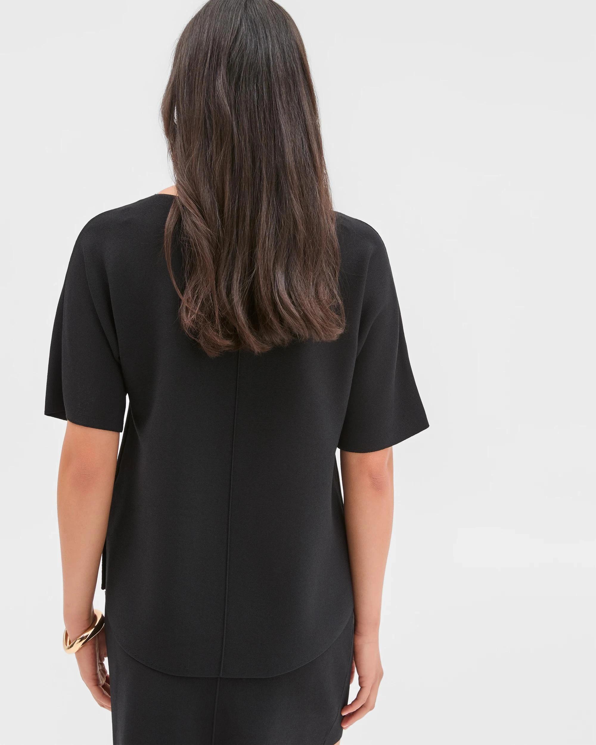 5 Preview Short Sleeve Crepe Knit T-Shirt BLACK, 5 of 5