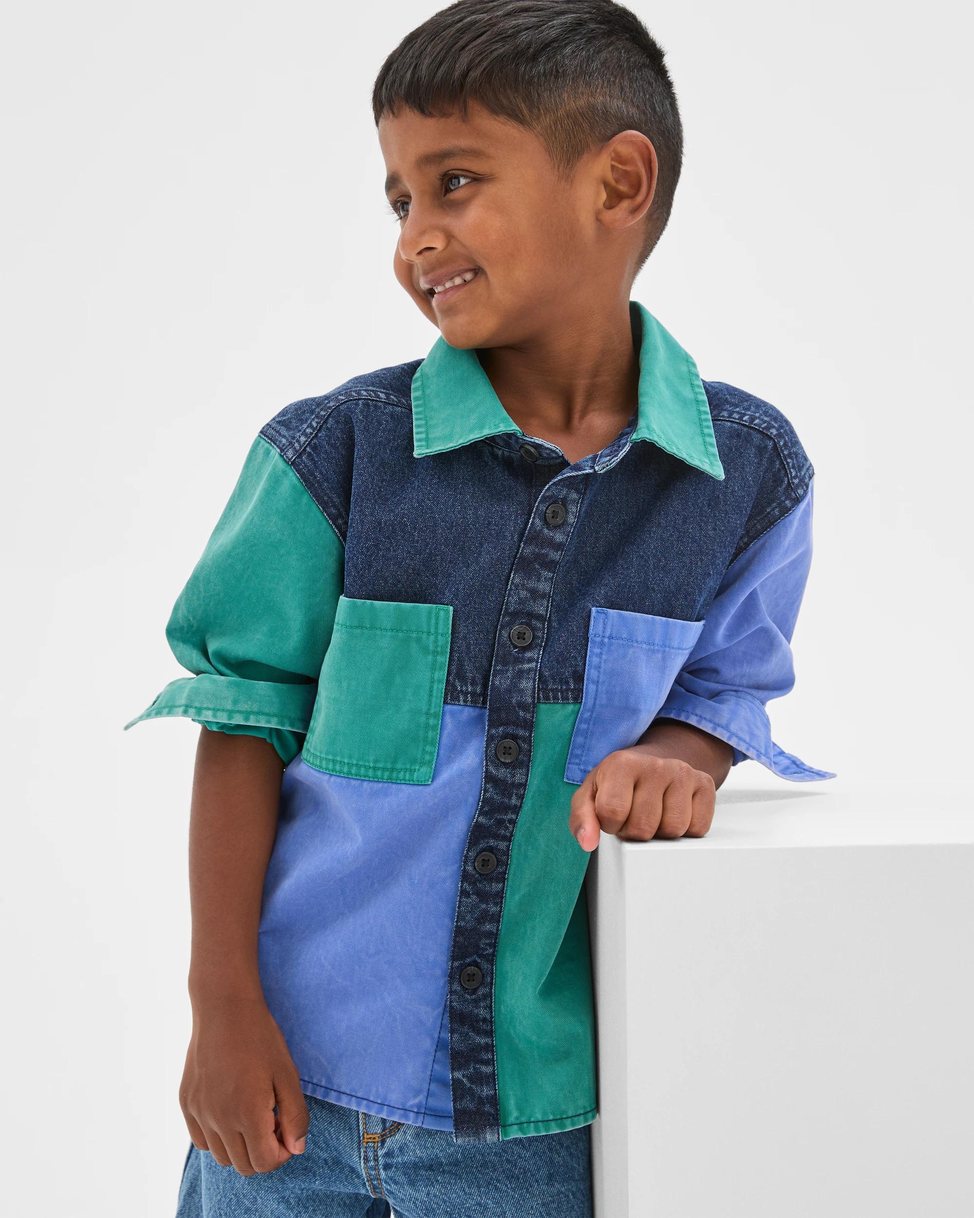 3 Target Kids Oversized Colour Block Denim Shacket MULTI, 3 of 6