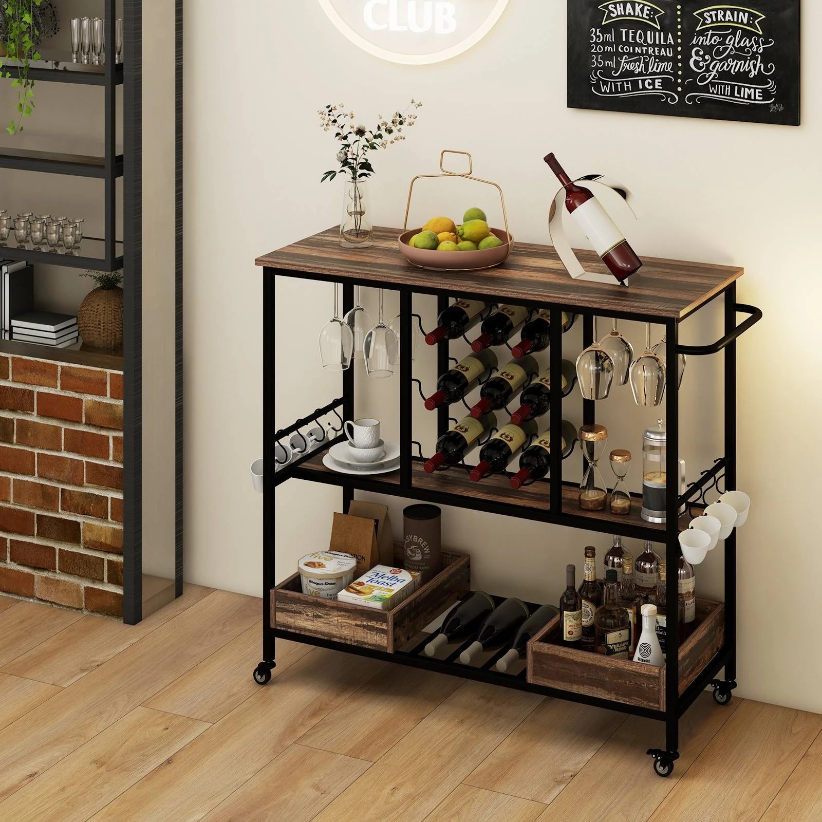 2 Costway 3-Tier Bar Cart Mobile Drinks Trolley Wine Rack - Grey, 2 of 2