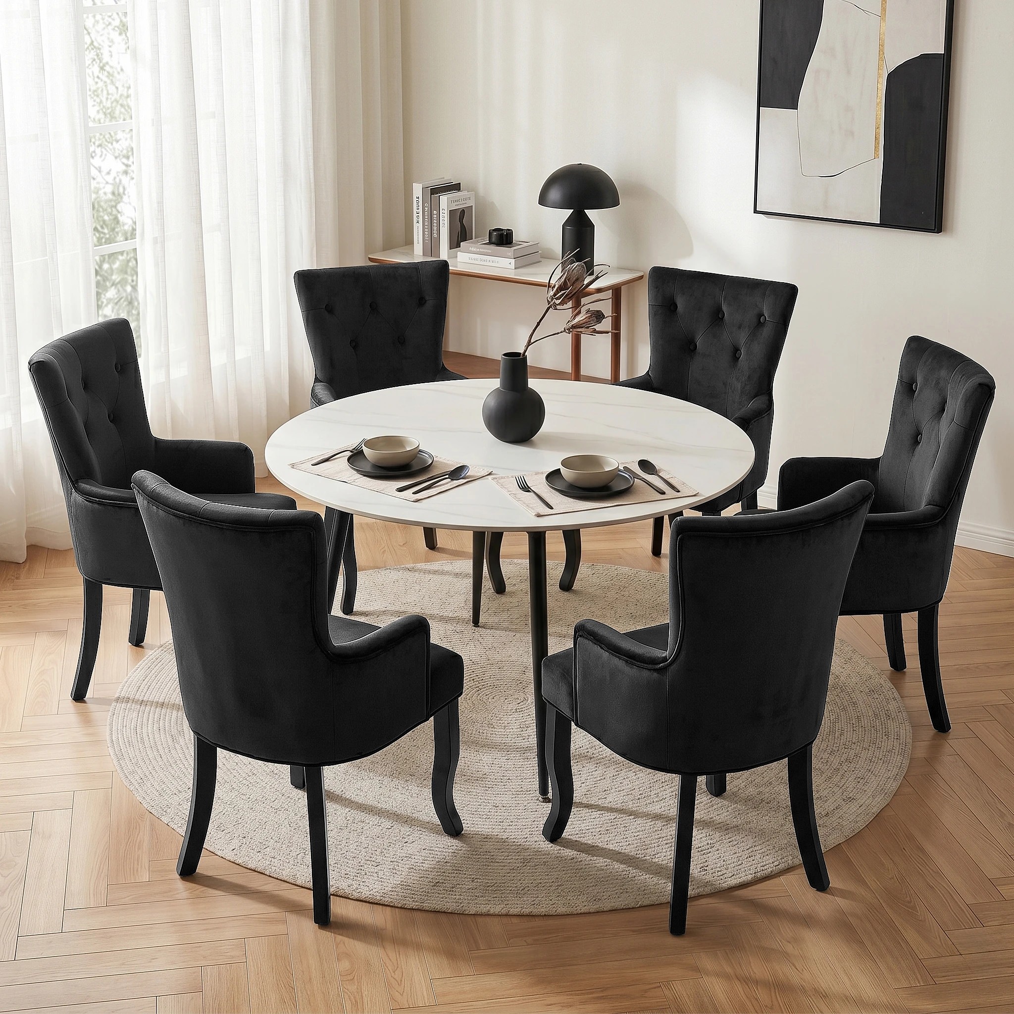 4 Artiss Dining Chairs Velvet French Provincial Armchair - Black, 4 of 8
