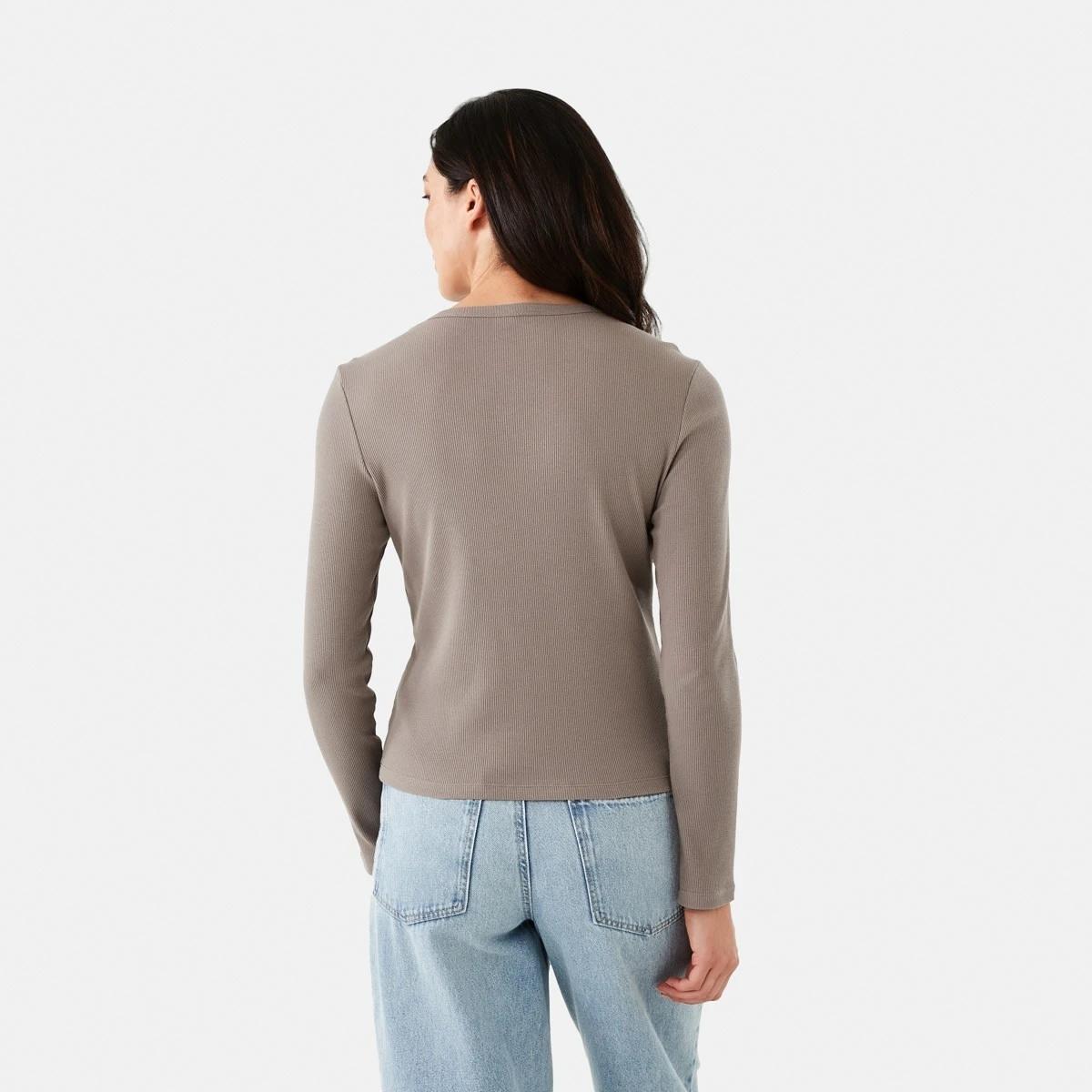 4 Long Sleeve Rib Crew T-shirt Taupe Brn, 4 of 6