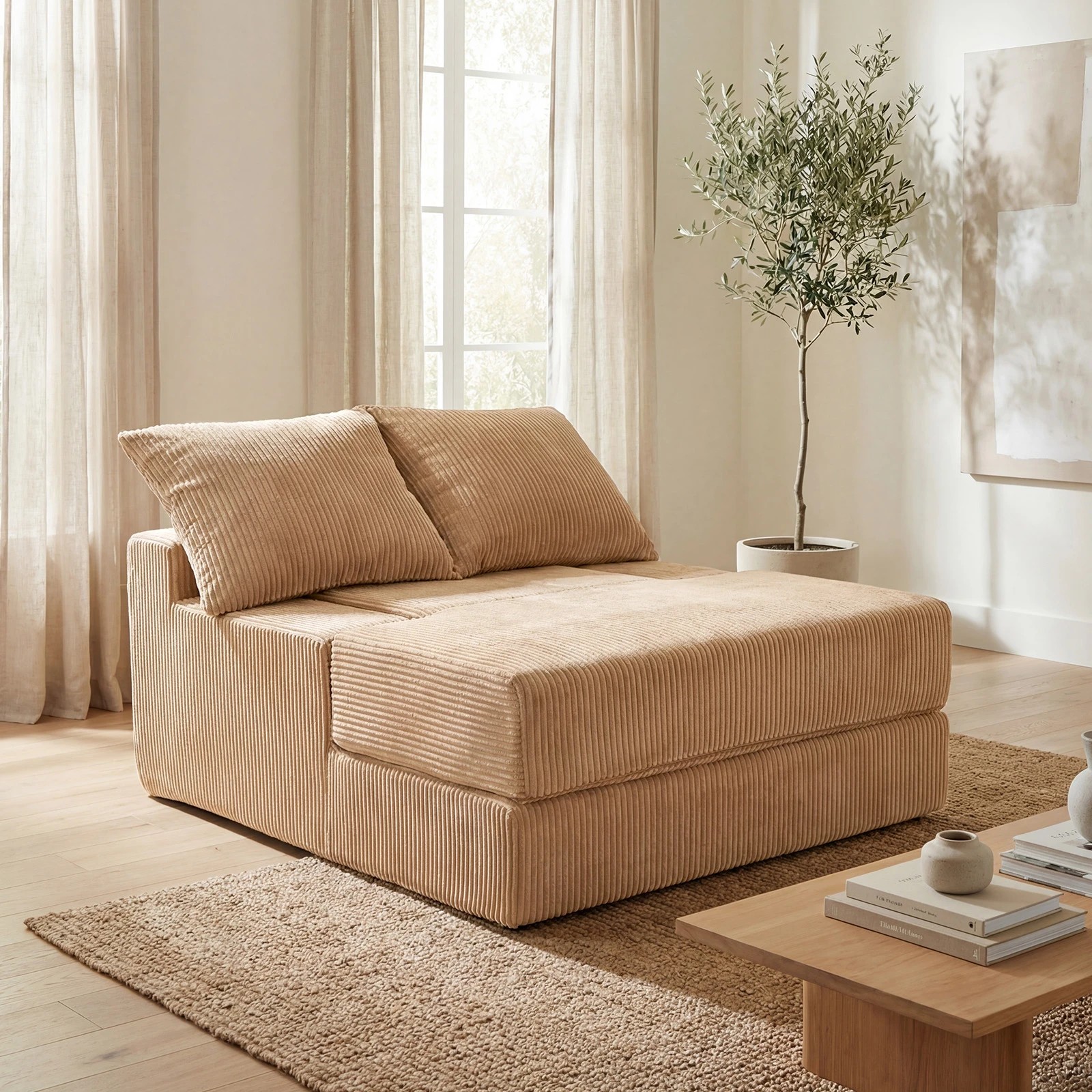 1 Costway Folding Sofa Bed Floor Couch 2Pillow Coral Fleece Convertible Sleeper Chair w/Back - Beige, 1 of 3